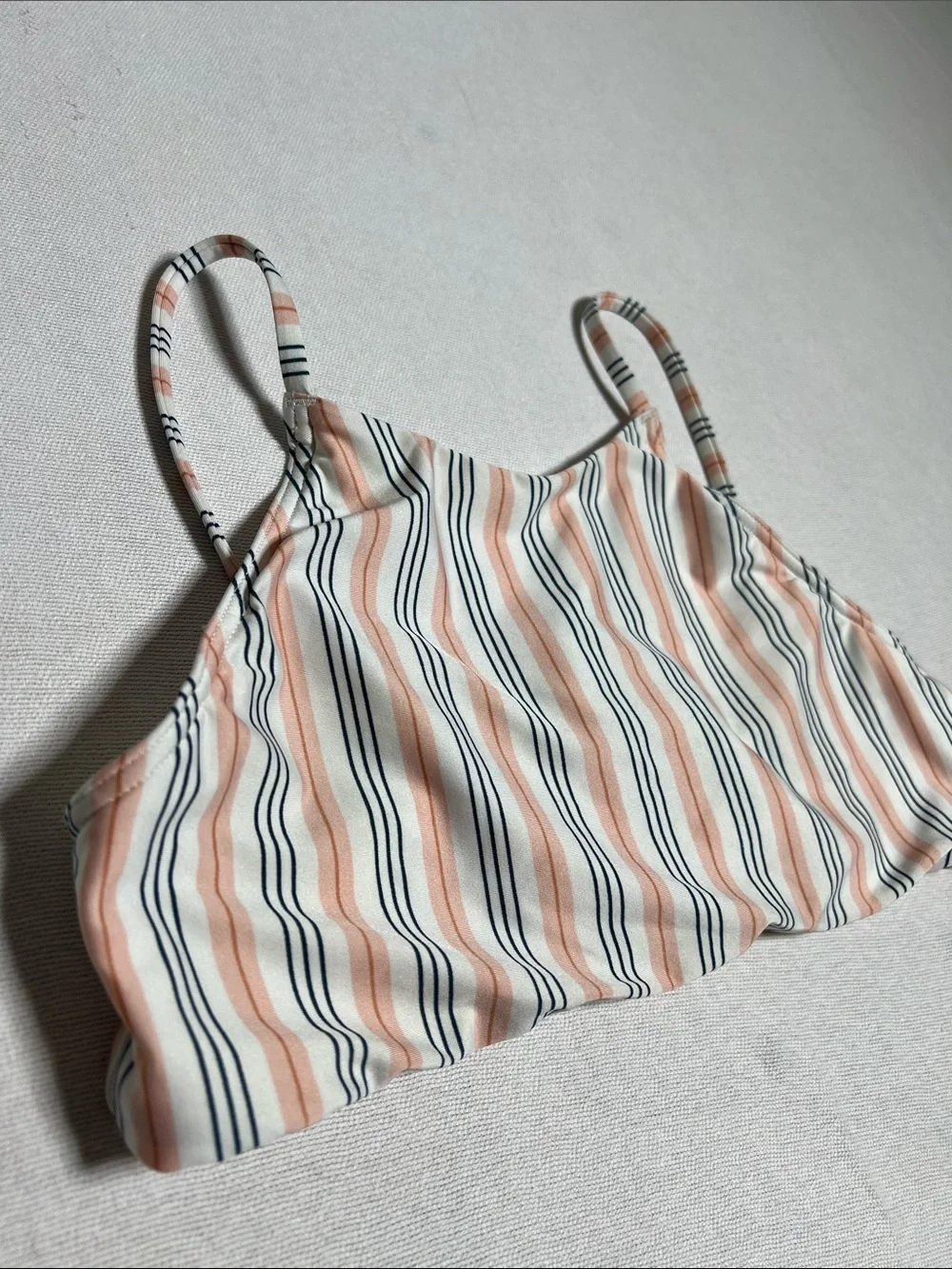 Striped Peach & Navy Spaghetti Strap Crop Top - Women